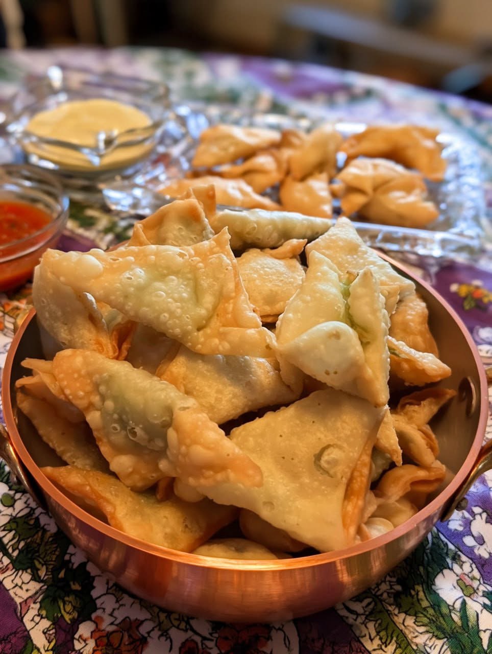 Green Chile And Avocado Wontons with Cilantro Lime Crema